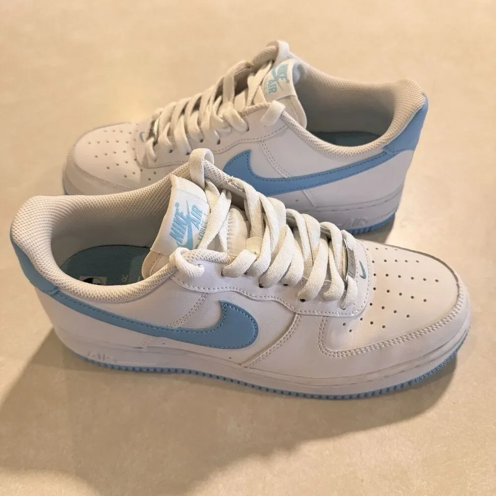 Nike Air Force One Low ‘07 University Sneakers Men’s 8 White Aquarius Blue Shoes
